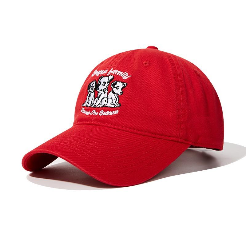 Baseball cap cute puppy embroidery retro red versatile visor production big head circumference cap