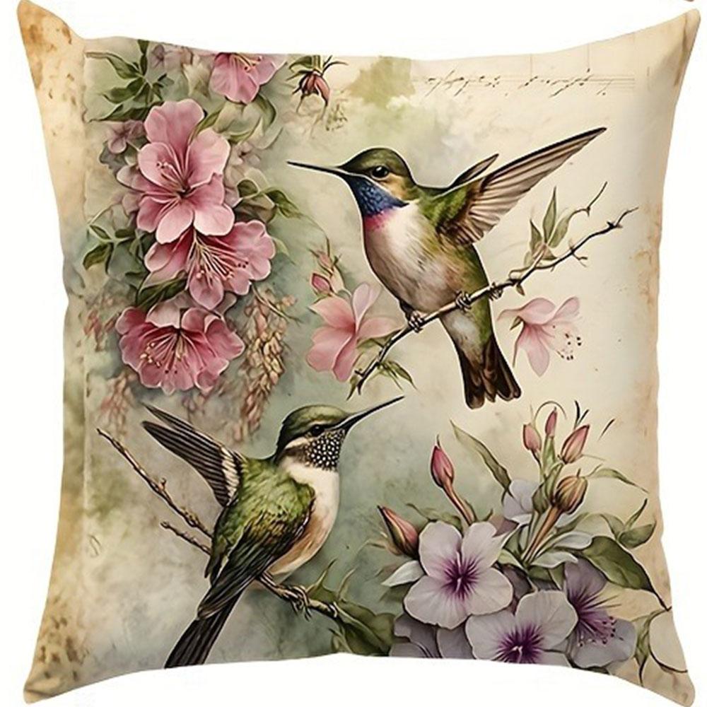 Vintage Bird And Flower Romantic Floral Pillowcasebedroom Living Room Sofa Home Decor Polyester Cushion Cover With Zipper