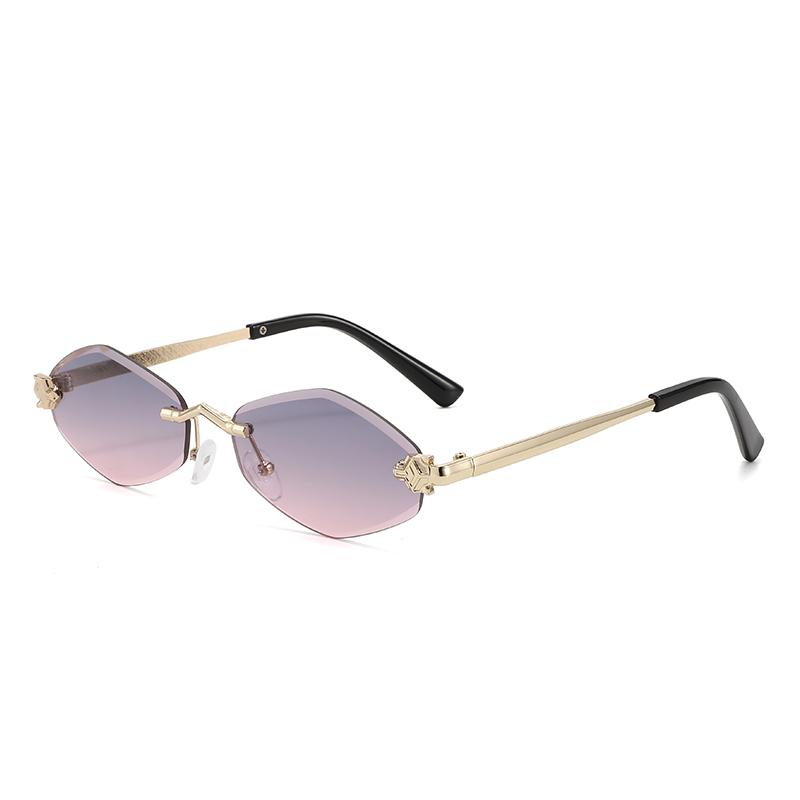 Fashion Rimless Polygon Metal Sunglasses Women Men Leopard Pattern Design Sun Glasses Travel Driving Lady Man Eyewear Uv400