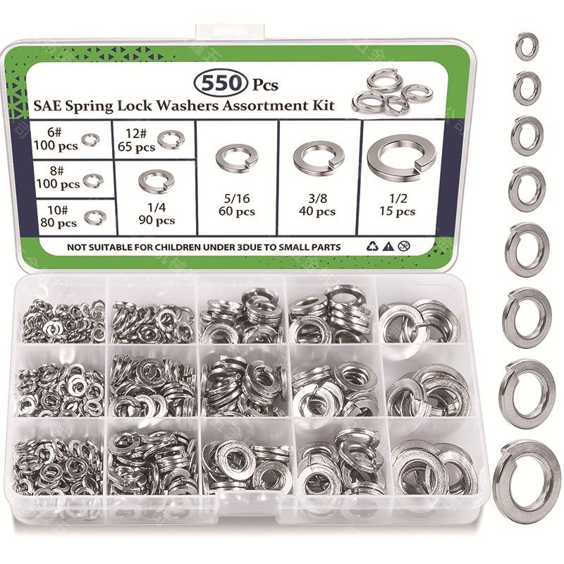 550-1780pcs Metric & Imperial Spring Lock Washers Set, M2-M12, 4#-1/2, Boxed