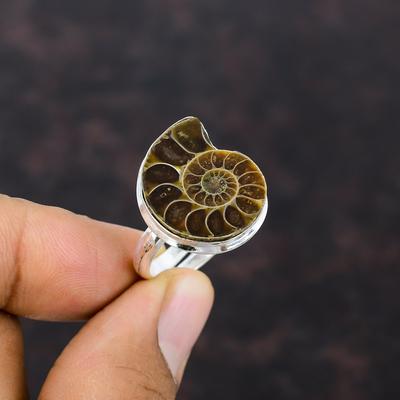 Ammonit Fossil Ring Handgefertigter Schmuck 925 Sterling Silber Ring Verstellbarer Ring Ammonit Fossil Schmuck Natürlicher Edelstein Ring Geschenk für Mutter