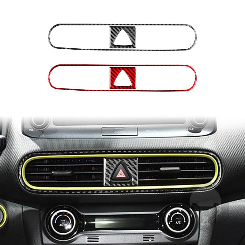 For Hyundai Kona 2018— Car Accessories Carbon Fiber Interior Center Console Air Vent Panel Cover Trim Sticker Modification