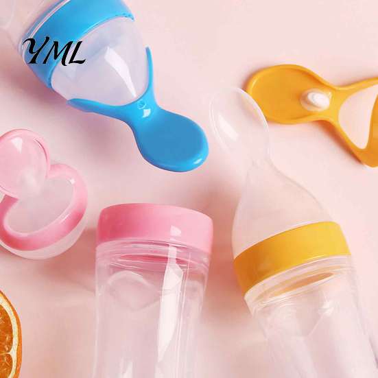 Toddler Feeding Accessories Baby Silicone Squeeze Spoon, Single-handed Rice Cereal Bottle with Heat Resistant Spoon Flow Control, Easy Clean