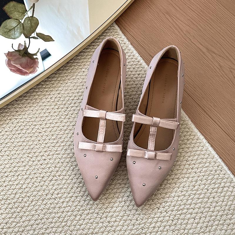 

Маленькие сатиновые туфли-лодочки на высоком каблуке с внутренней платформой, женские, весна 2025, новые, темпераментные, сексуальные, с бантом из страз, с открытым вырезом. 39 розовый