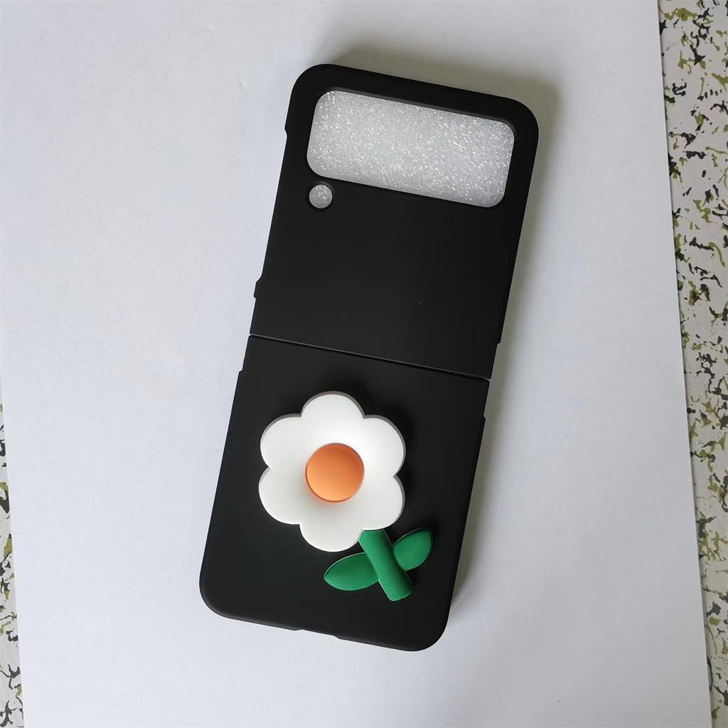 Cute Korean 3D Flower Tulip Orange Mint Green Solid Color Case For Samsung Galaxy Z Flip 6 5G Z Flip5 Flip4 Zflip3 Soft Cover