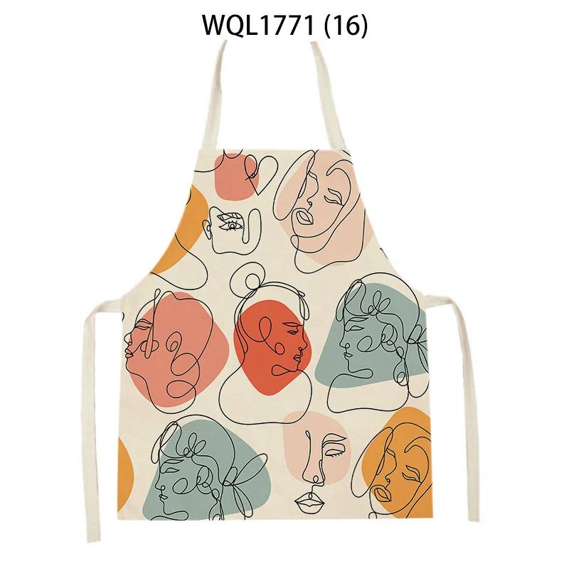 Cartoon Modern Girl Plants Printed Kitchen Apron Men Women Abstract Characters Cooking Aprons Waist Bib Cleaning Pinafores