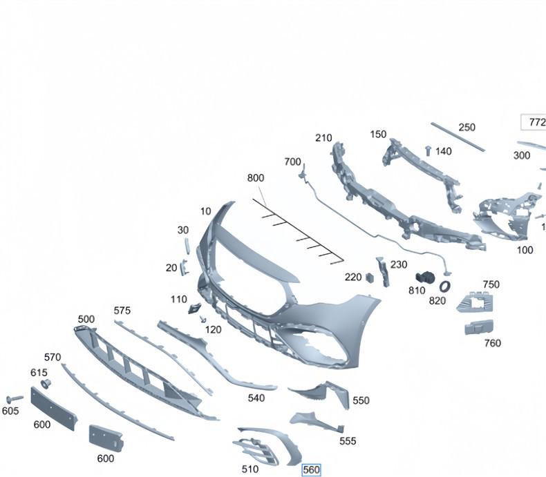 Designed for the New Mercedes-Benz E-Class: Front Bumper Black Crescent and Wind Knife for E260, E300L, E350eL Sport Version W214.