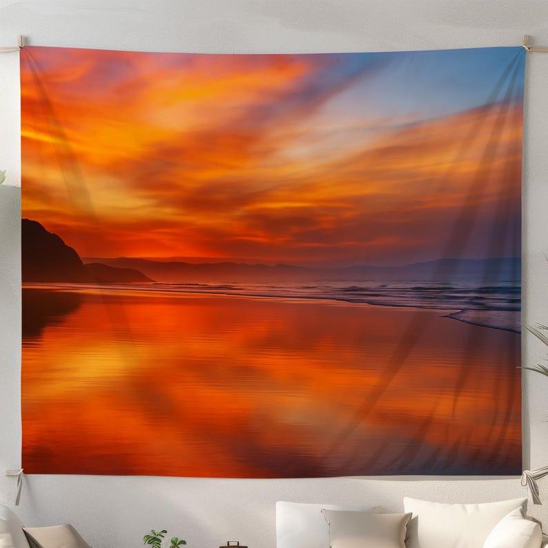 Orange Sunset Beach tapestry 75x100