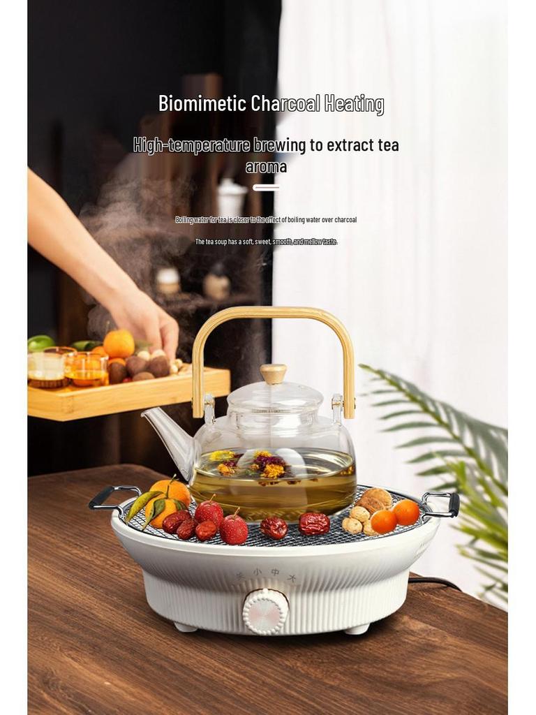 Stylish Indoor Electric Tea Stove Set with Glass Pot & Ceramic Burner for Boiling Tea, Dried Fruits, or Roasted Milk Flower Tea.