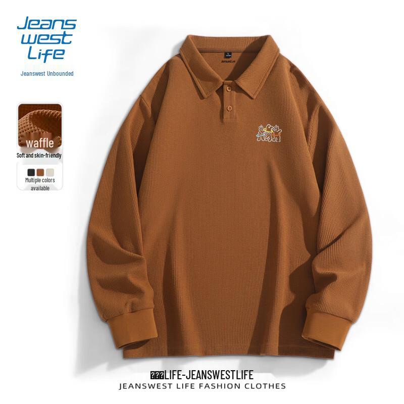 JEANSWEST LIFE Men s Waffle Knit Long Sleeve Polo with Dancing Bear L