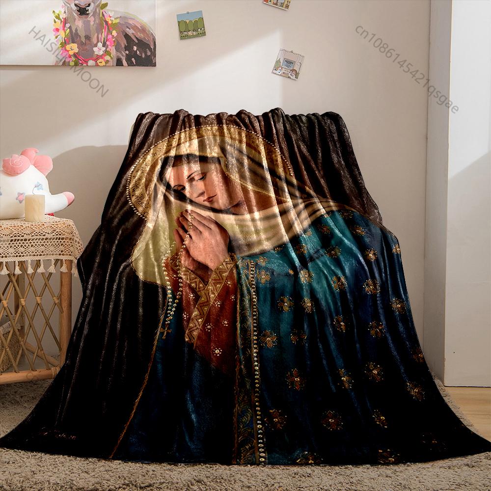 1PC The Virgin Mary in prayer Print Blanket Warm Soft Fluffy Kids and Adult Sofa Bed Throw Blanket Outdoor Travel Camping RV