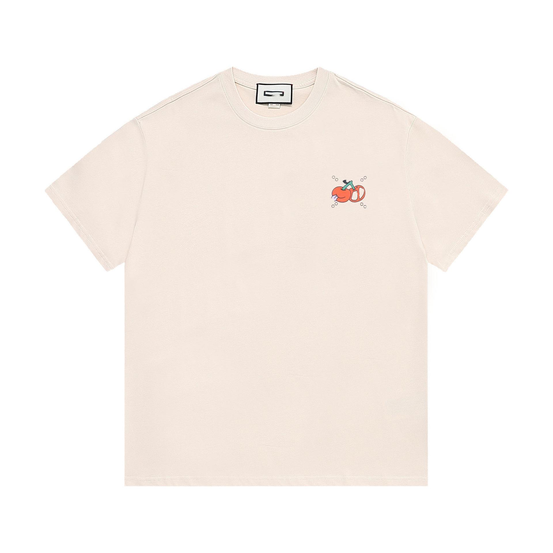 Cherry print crew neck loose casual women s T-shirt short sleeve S