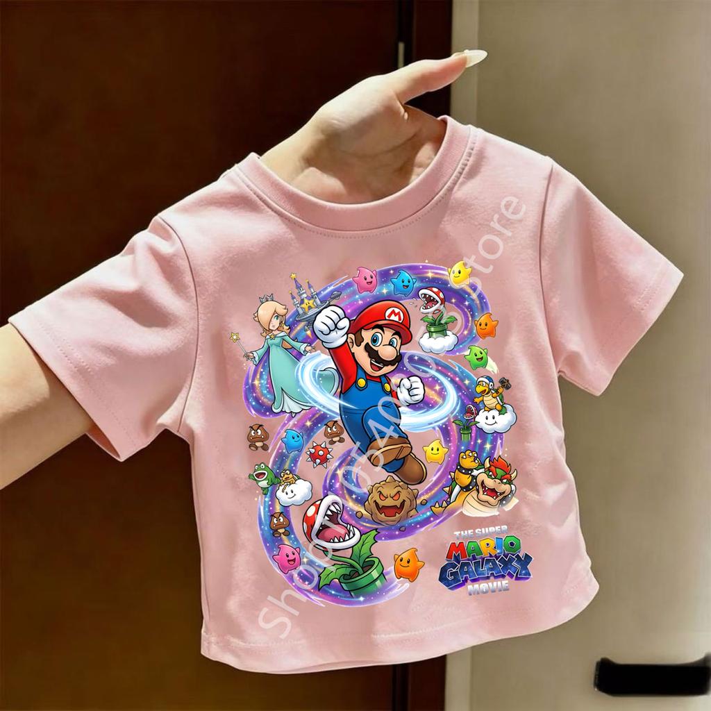 Super Marios Tshirt for Children Cartoon Anime Clothes Round Collar Clothing Short Sleeve Kid Summer Tee Top