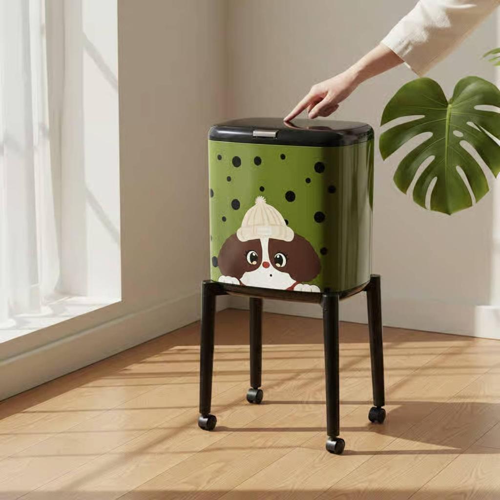 Push Lid Sweater Trash Can Leakproof Luxury Waste Container Mobile Tall
