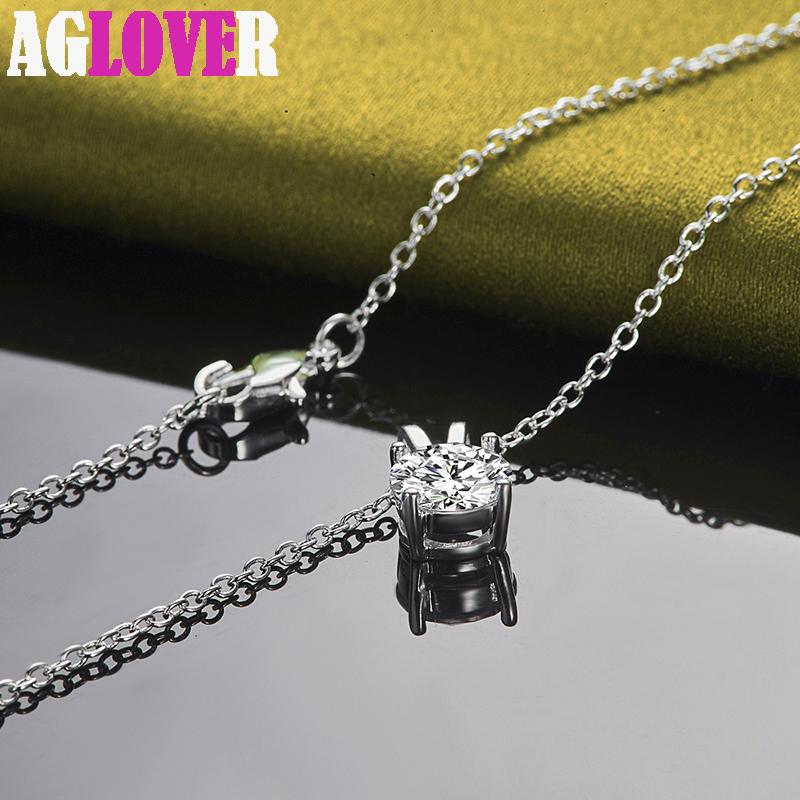 925 Sterling Silver 8mm AAA Zircon Pendant Necklace Jewelry