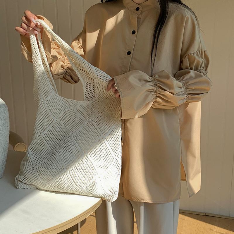Handwoven Beach Crochet Bag for Women Lightweight Knitted Tote Handbag Summer Shopping Travel Shoulder Purse