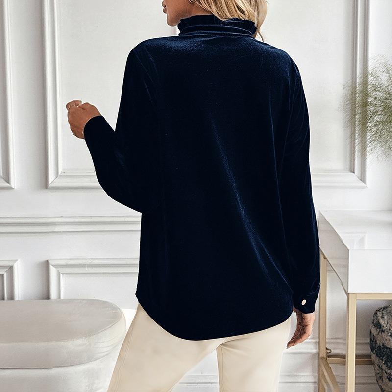 YYFS Women's Fashion Casual Spring Autumn Solid Color Print Long Sleeve V-Neck Blouses & Shirts