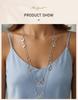 Women's Double Layer Necklace Long Chain Stainless Steel Hollow Teardrop Pendant Silver Color Layered Jewelry