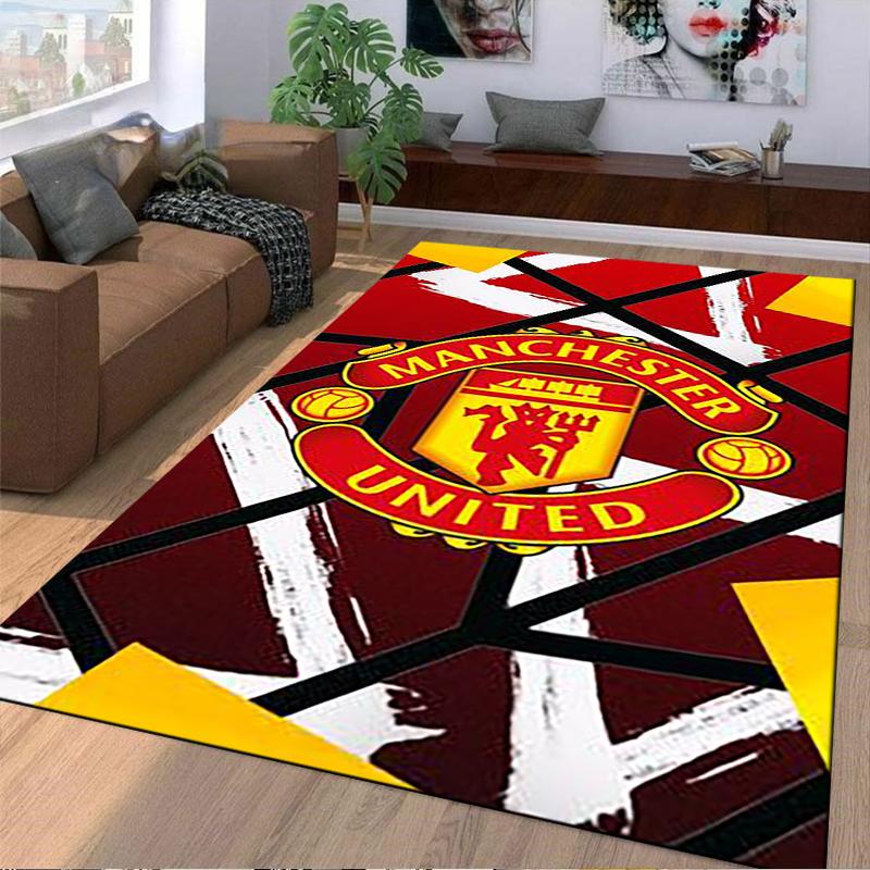 "Manchester United Logo Printed Carpet, Red Abstract Geometric Design" Suitable for use as an anti-slip for living room bedroom sofas