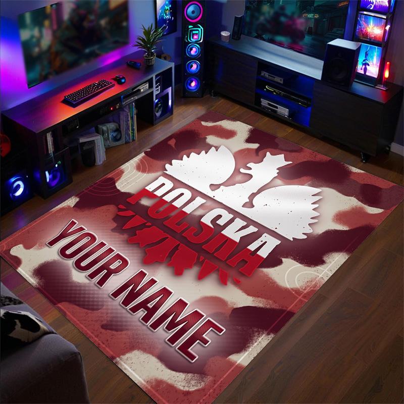 Crystal Velvet Rug Poland Football Print Custom Name Text Floor Mat Home Decor