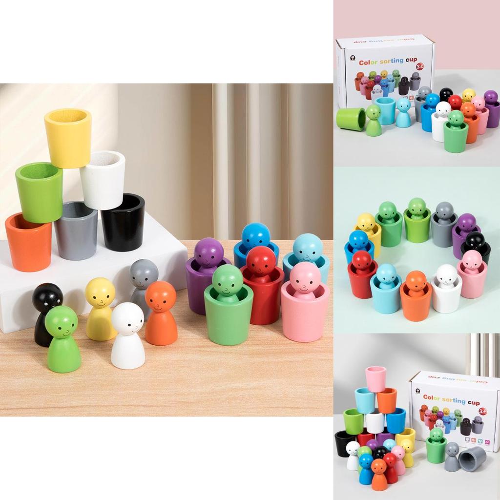 Montessori Farb-Sortierbecher aus Holz für Kinder Hand-Auge-Koordination Lernspielzeug