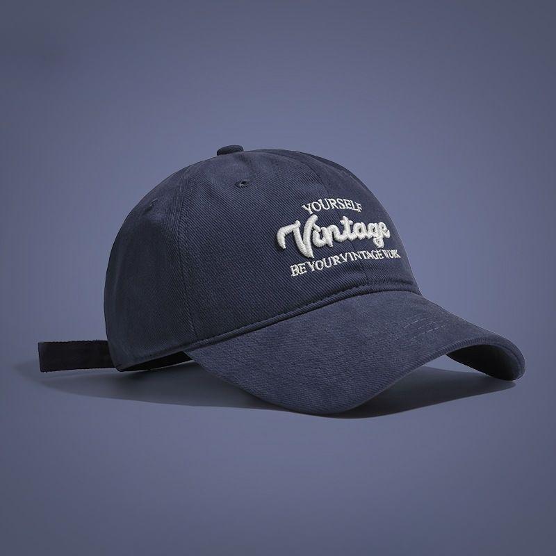 Men's New Korean Baseball Cap with Embroidered Letters Deep Top Widened Brim Duckbill Cap