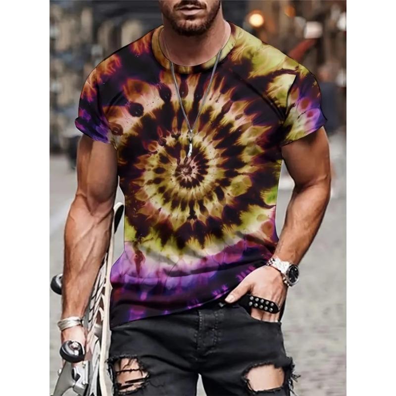 

Summer Gradient Print T-Shirts for Men T Shirt Spiral Circle Tie-Dye Pattern T-Shirt Men Short Sleeve Tee Top Oversized T-Shirt XXS