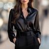 European and American temperament commuter long-sleeved shirt women's autumn POLO collar polyester cardigan