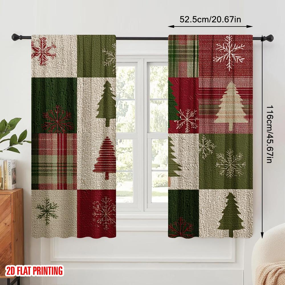 2pcs,2D plane printing Contemporary Curtains Christmas trees and snowflakes Polyester (without rod) Festive Use for Kitchen