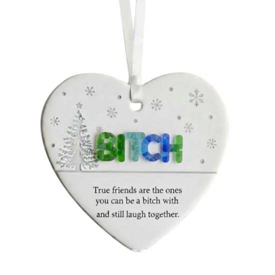 Funny Friendship Christmas Ornament Heart-Shaped Hanging Decoration for Xmas Tree Decor Humorous Gift for Friends