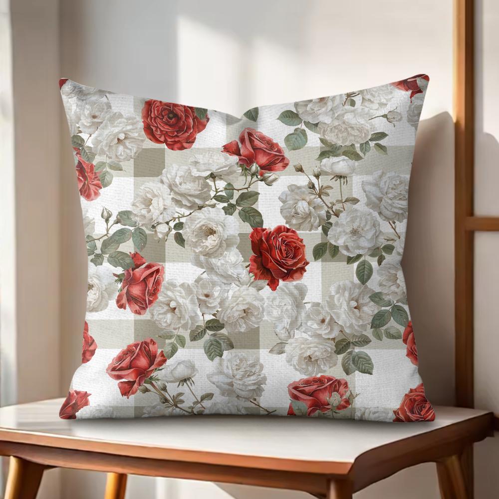 Classic Roses Flowers Cushion Cover Natural Linen Organic Fabric DoubleSided Printing Couch Pillow Covers Home Decor