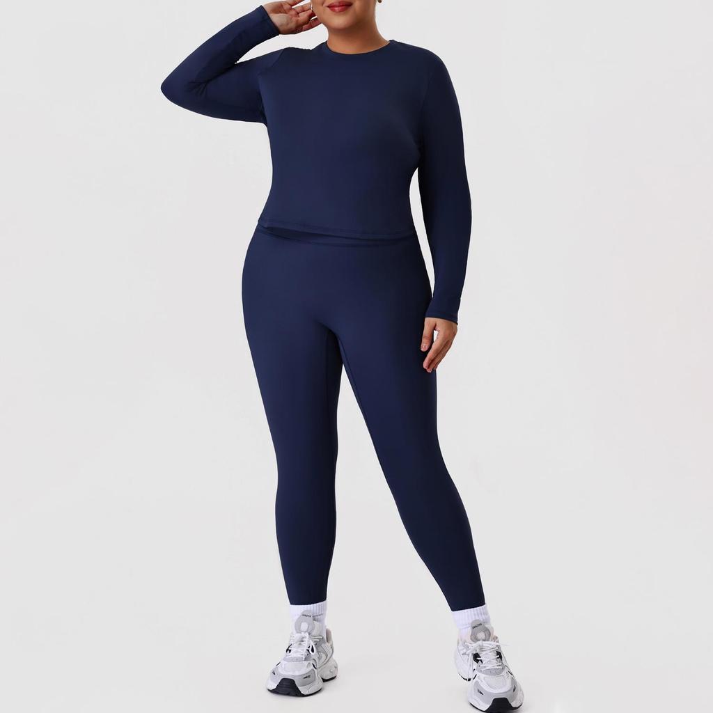 Plus Size Yoga & Running Set: Long Sleeve Top & Tight Pants for Women