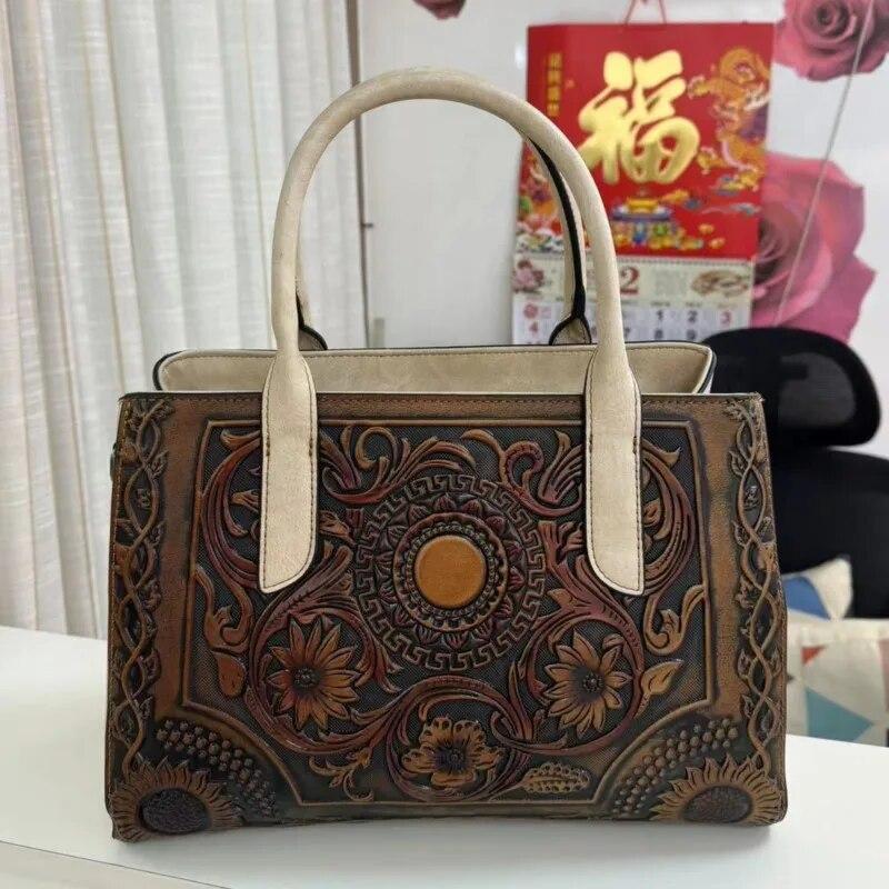 Johnature Borsa in pelle da donna in rilievo retrò squisita Borse a tracolla versatili di grande capacità