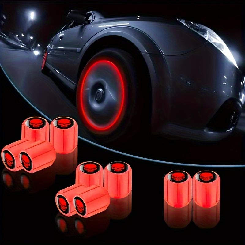 4Pcs Luminous Skeleton Tire Valve Caps Universal Fluorescent Wheel Hub Covers for SUV Bike Truck Motorcycle Accessories RED/BLUE