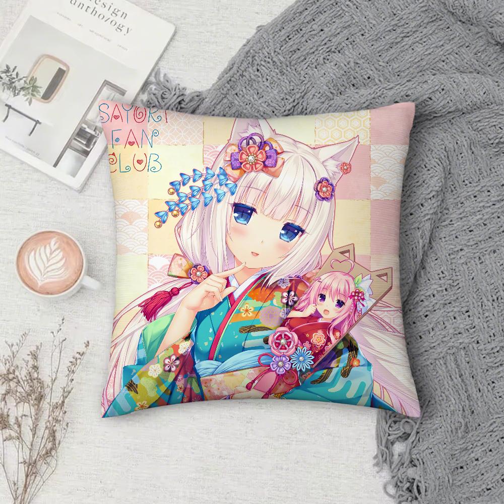 Game NNekoparaS Anime Pillow Case Square DoubleSided Printing Sofa Cushion Cover Pillowcase Bedroom Bedside