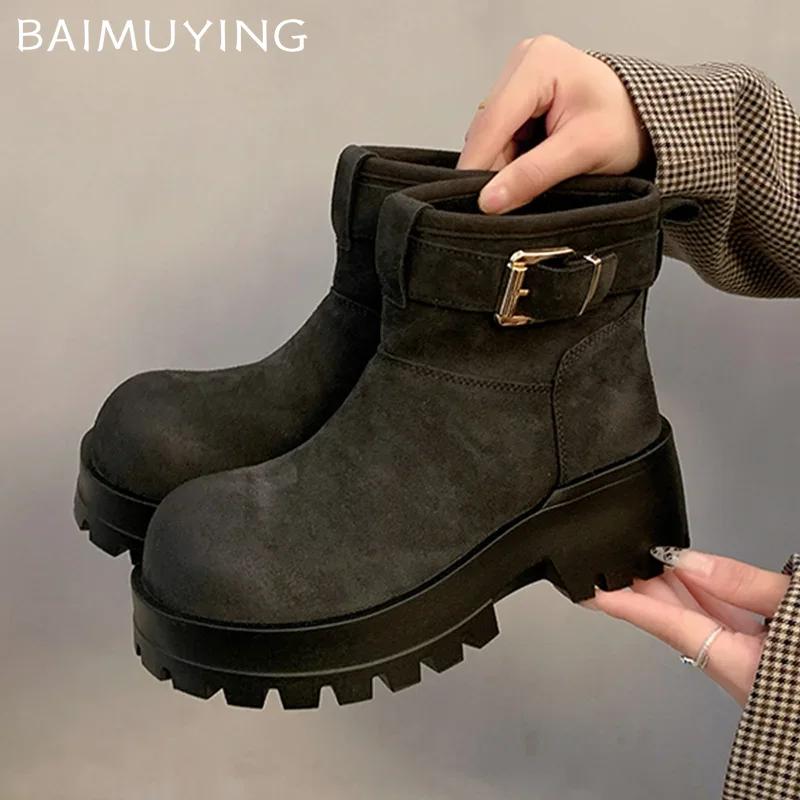 Platform Suede Women Snow Ankle Boots Warm Casual Shoes Woman 2025 Trend Winter Sneakers Short Plush Motorcycle Botas De Mujer