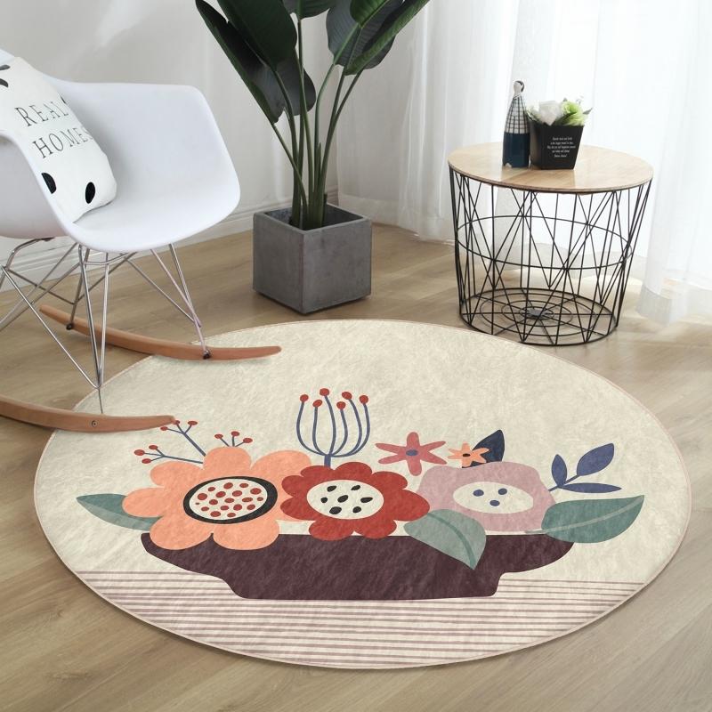 

Красочный напольный рисунок Onedraw с цветочным узором, цифровая печать, современный балконный круглый ковер с моющимся нескользящим основанием
