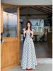 French Chic Polka Dot Summer Dress: Elegant Pleated Long Skirt with Slim Waist