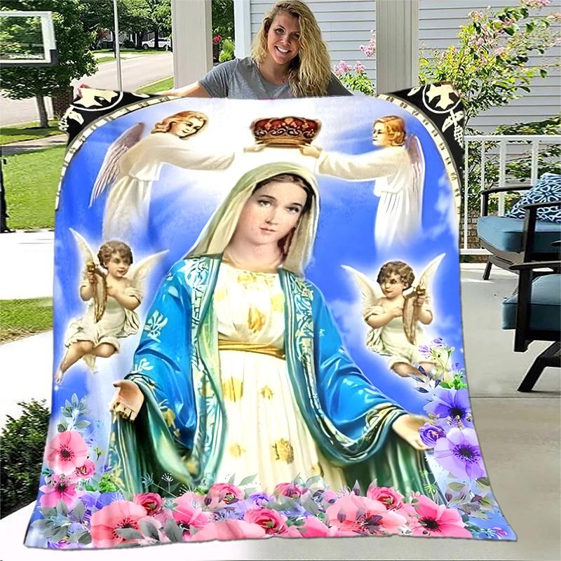 Jesus Virgin Mary Soft Throw Blanket Bedding Flannel Living Room/Bedroom Warm Blanket Virgin Mary Blanket Cross Blanket Home
