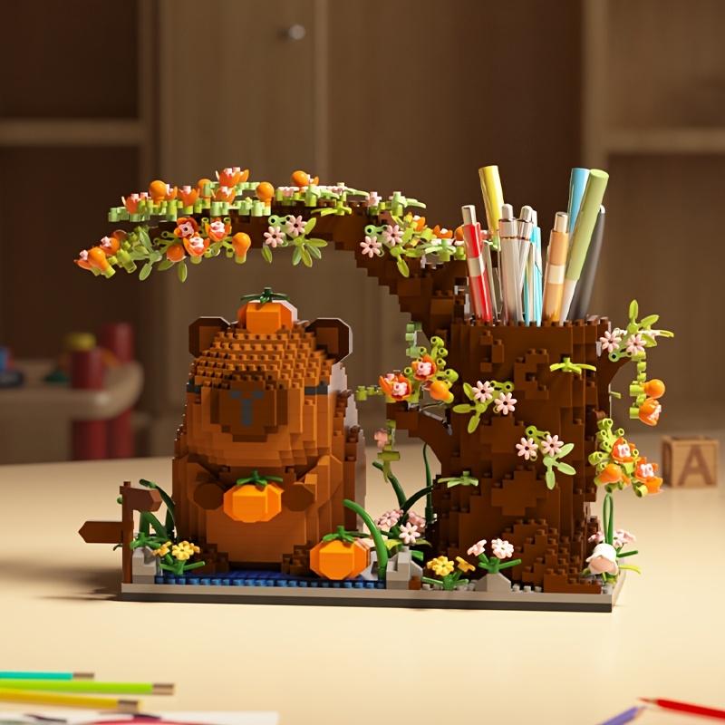 Interesting Toys And Dolls Unisex Kids Black/Dark/Brown Capybara Building Block Pen Holder Multi-Function Desk Organizer For Office Supplies Cosmetics Birthday Gift Desktop Decoration