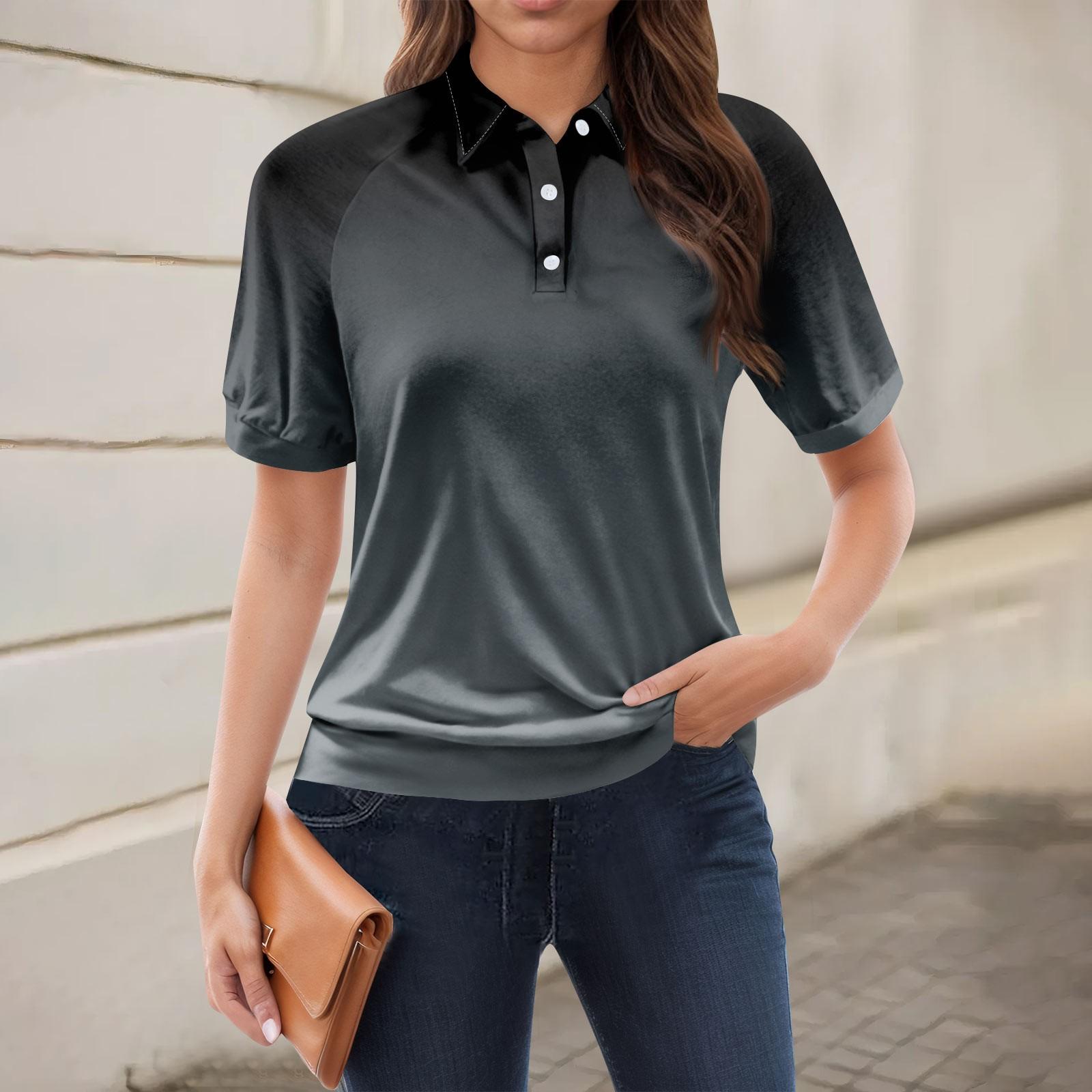 

Жіноча повсякденна футболка з V-подібним вирізом і короткими рукавами з квітковим принтом і декоративними ґудзиками L чорний