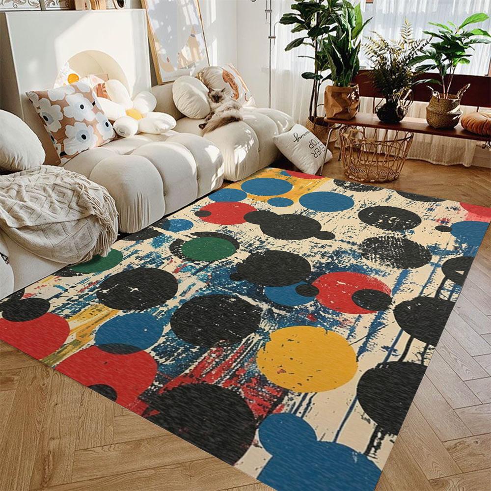Polka Dot Area Rug Colorful Art Deco Chenille Floor Carpet Carpet for Dinning Room Living Room Bedroom Farmhouse Non Slip Mat