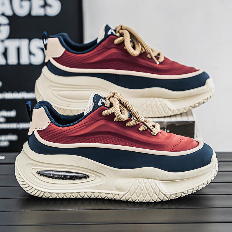 

2025 новые четыре сезона модные мужские туфли с низким верхом, подходящие по цвету европейские туфли для папы на толстой подошве, увеличивающие рост, повседневные туфли 39