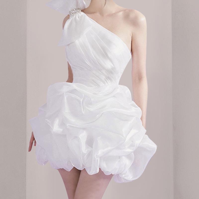 2024 One-Shoulder Bow Slimming Mini Dress