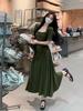 French Large Size Dress, Fat MM Summer Dress, New Temperament, Waist and Thin Square Neck Coffee Break Skirt