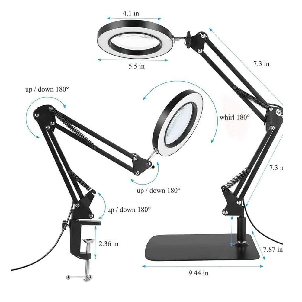 10 Brightness Levels Desk Lamp Adjustable Folding Arm Lamp Magnifying Glass Light  Office Use