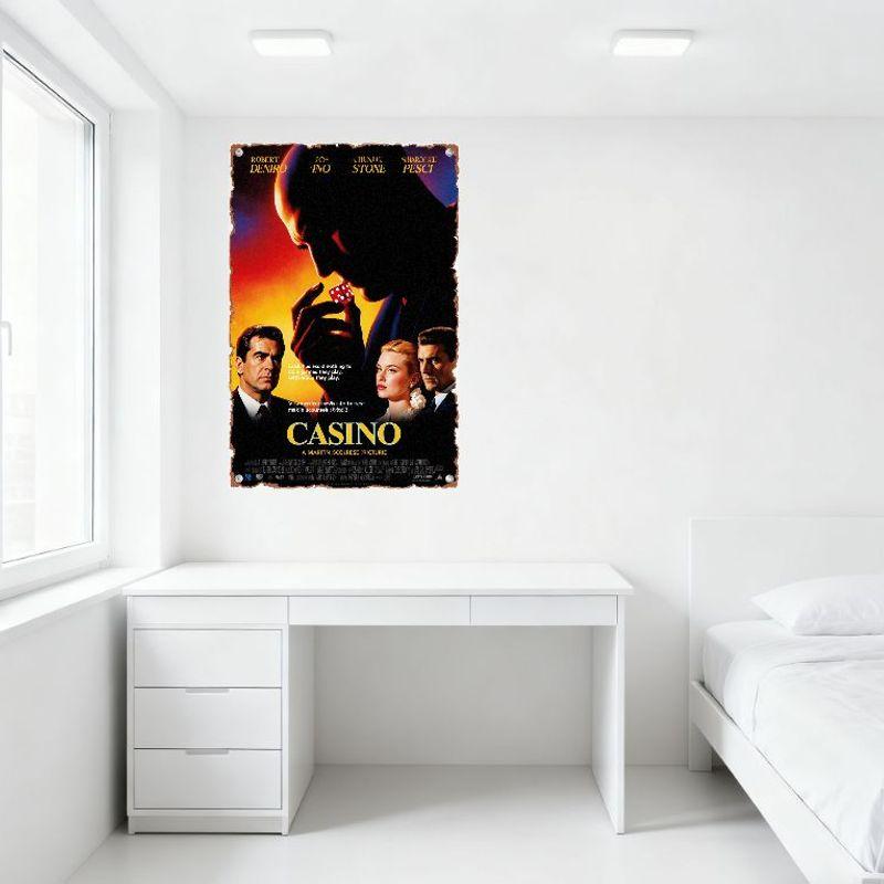 Vintage plechová cedule z kasinového filmu - Robert De Niro Joe Pesci Sharon Stone - Tmavá silueta Červená kostička Plakát pro pánskou jeskyni Bar Ho