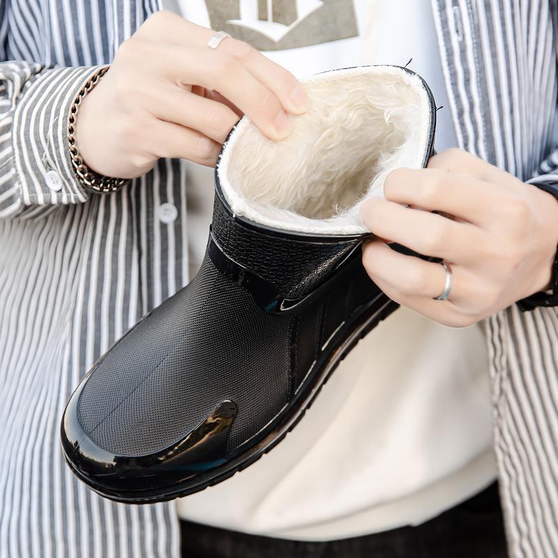 New Fashion Waterproof Men's Rain Shoes Short Tube Kitchen Work Fishing Rain Boots Car Wash Water Shoes Trendy Rubber Shoes