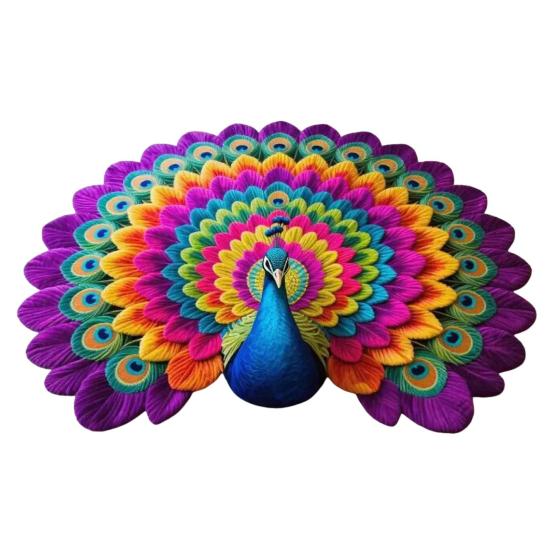 3D Peacock Pattern Plush Rug Non-Slip Backing Easy To Clean Various Sizes Living Room Rug Home Decor