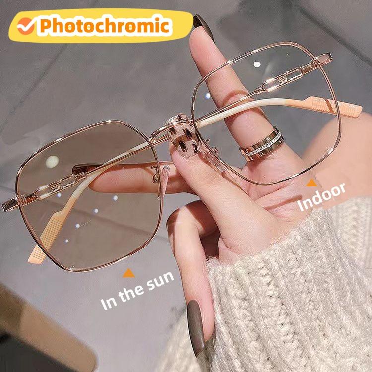 Women'S Photochromic Myopia Glasses Vintage Color Changing Eyeglasses Fashion Sunglasses Minus Sight Eyewear Diopter O To -4.0 Quality